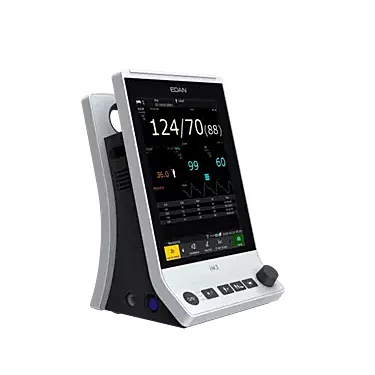 Vue latérale du moniteur de signes vitaux Edan iM3 avec PNI et SpO2, avec imprimante