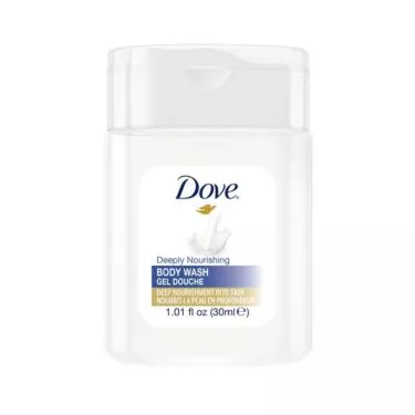 Dove Mini Deep Nourishing Body Wash 30ml, travel size hotel amenity for gentle cleansing and hydration