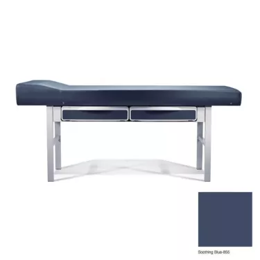 Ritter 203 Manual Treatment Table in Soothing Blue with built-in drawers, flat-top design, and durable steel frame for versatile use in healthcare facilities.