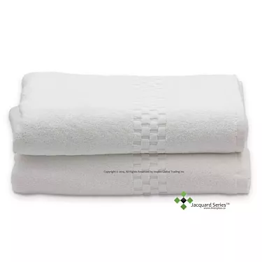 Jacquard 100% Combed Cotton Checkered Dobby Border Bath Towels 4/Pack | Size 27x54 | White