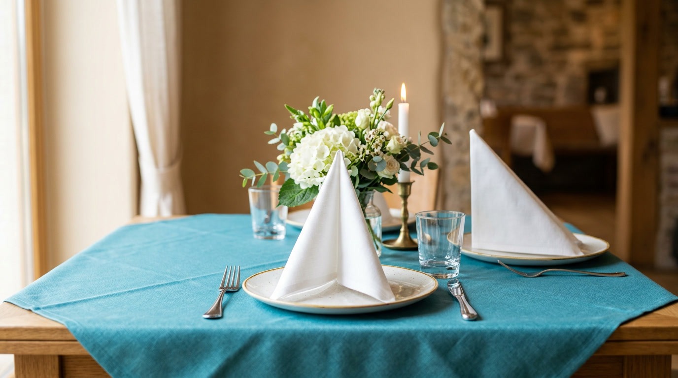 Milliken Signature Plus white tablecloth draped on a banquet table — available wholesale at Linen Plus™ Canada